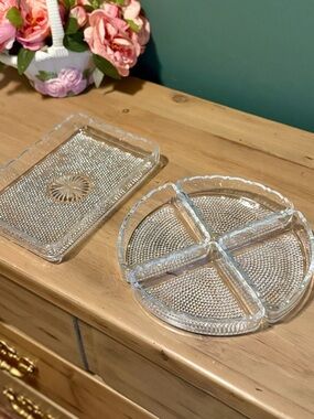 Vintage EAPG Bubble Glass Lazy Susan Dip Set 4 & Rectangular Tray